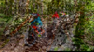 Family cycling on a wet day on the Timber Trail - Visit Ruapehu.jpg