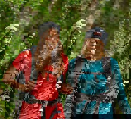 Two grls laughing and having fun doing a bush walk  - Visit Ruapehu.jpg